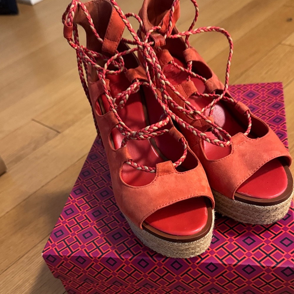 Tory Burch Orange Lace-Up Espadrilles